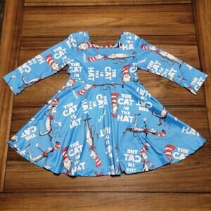 Dr. Seuss Girls Cat In The Hat LS Blue Dress - Size Small